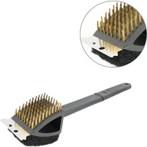 Grilborstel BBQ borstel met schraper - 2in1 - Grillborstel - Staalborstel barbecue 3 in 1 messing 37 cm