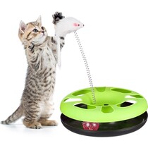 Relaxdays kattenspeelgoed - met muis - springveer - bal met belletje - training & afwisseling - groen