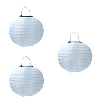 Alma Garden Tuinlampionnen op Zonne-Energie 3 Stuks 20 cm – Polyester – Wit