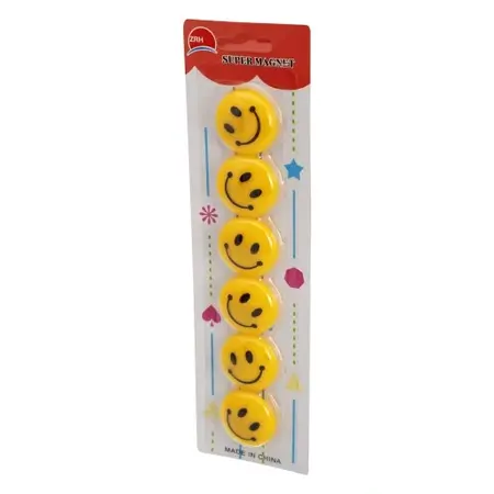 Merkloos Smiley Koelkast magneten - 5 stuks - Geel
