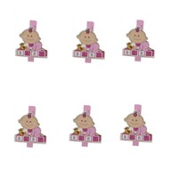 Mini houten knijpers baby roze - Geboorte Babyshower foto kaart knijpers - 6 stuks
