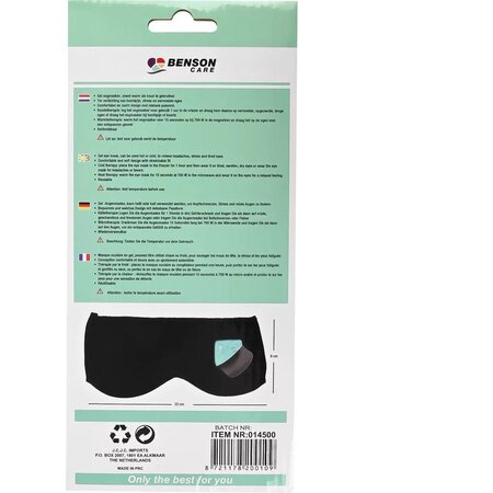 Benson Gel oogmasker - Warmte en koudetherapie - Herbruikbaar en comfortabel - 21x11 cm