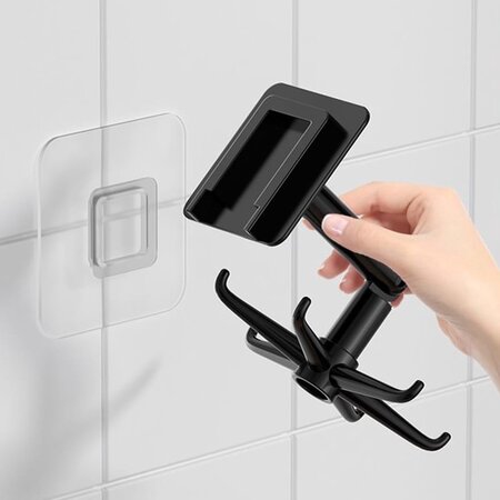 Merkloos Keuken organizer - Zelfklevend wandrek met 6 haakjes - Ophangrek haak -Zwart - Set van 2