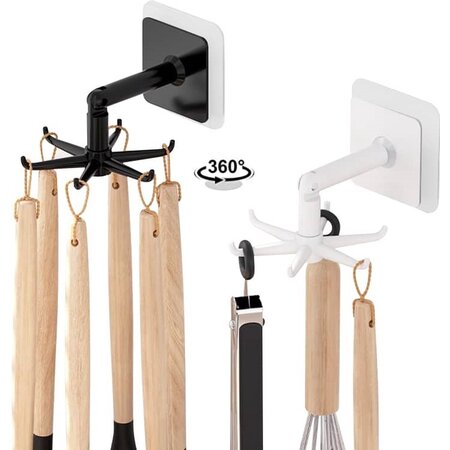 Merkloos Keuken organizer - Zelfklevend wandrek met 6 haakjes - Ophangrek haak -Zwart - Set van 2