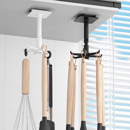 Merkloos Keuken organizer - Zelfklevend wandrek met 6 haakjes - Ophangrek haak -Zwart - Set van 2