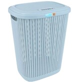 Keeeper Keeeper gevlochten kunststof wasmand met deksel Arne blauw 57 Liter