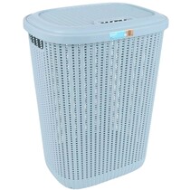 Keeeper gevlochten kunststof wasmand met deksel Arne blauw 57 Liter