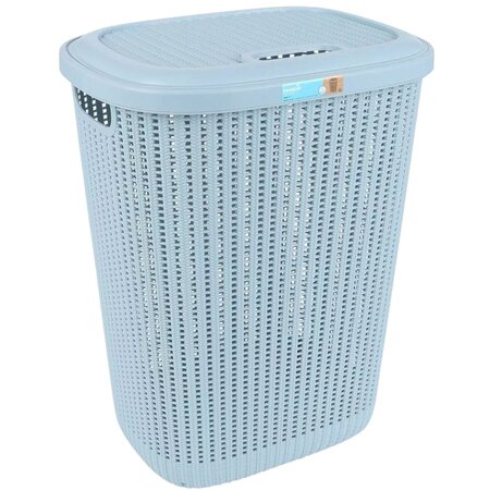 Keeeper Keeeper gevlochten kunststof wasmand met deksel Arne blauw 57 Liter