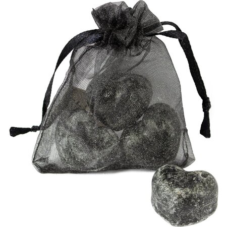 Home-bound Organza zakje met 3x amberblokje hart black amber