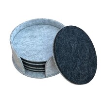 Vilten onderzetters in houder - Ø 10 cm - Set van 4 - Grijs