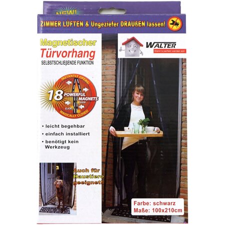Merkloos Insecten deur hor/gordijn - zwart - magnetisch - polyester - 100 x 210 cm - deur- en raamhorren