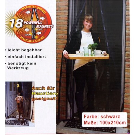 Merkloos Insecten deur hor/gordijn - zwart - magnetisch - polyester - 100 x 210 cm - deur- en raamhorren