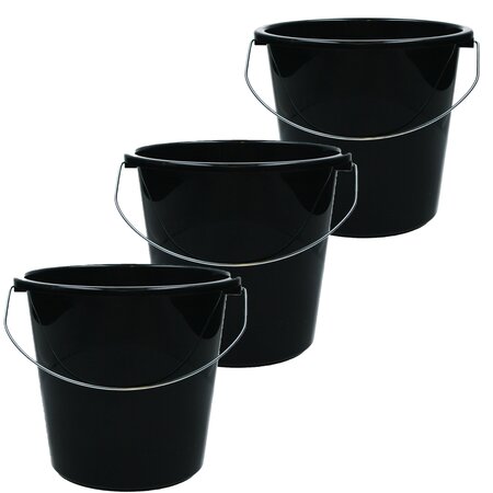 Merkloos Emmer - 5 liter huishoudemmer - 3 stuks - Zwart