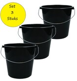Merkloos Emmer - 5 liter huishoudemmer - 3 stuks - Zwart