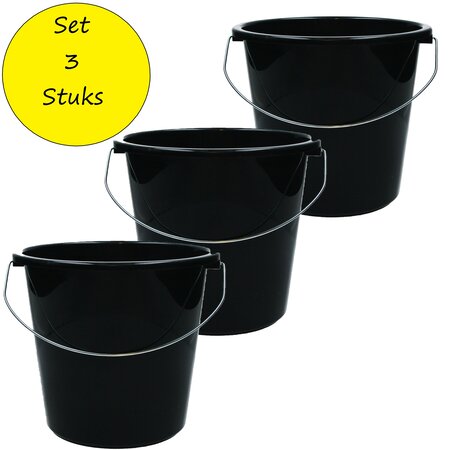 Merkloos Emmer - 5 liter huishoudemmer - 3 stuks - Zwart