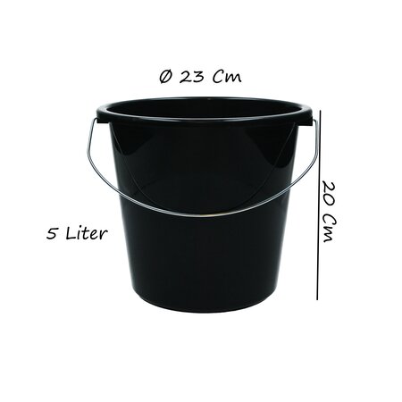 Merkloos Emmer - 5 liter huishoudemmer - 3 stuks - Zwart