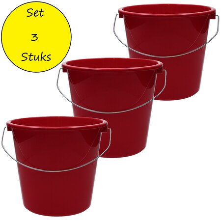 Merkloos Emmer - 5 liter huishoudemmer - 3 stuks - Rood