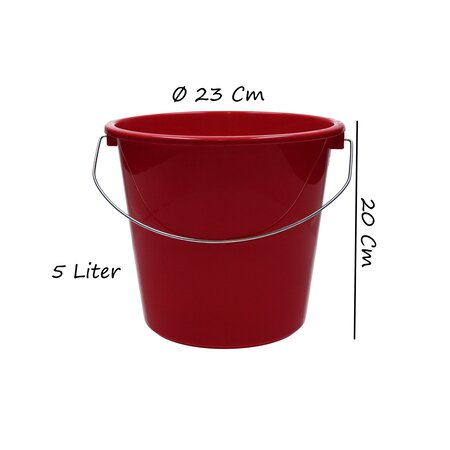 Merkloos Emmer - 5 liter huishoudemmer - 3 stuks - Rood