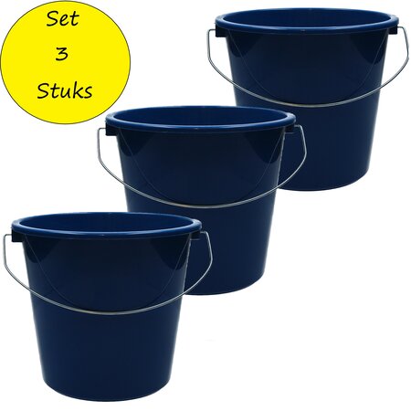 Merkloos Emmer - 5 liter huishoudemmer - 3 stuks - Blauw
