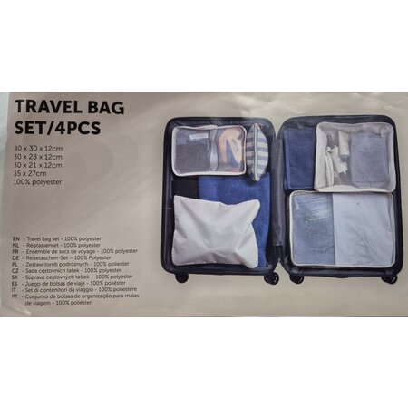 Merkloos Koffer organizer set 4-delig - Bagage packing cubes - Reis zakken - Creme
