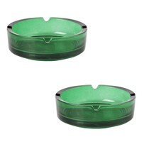 Set van 2 groene glazen stevige asbakken met hoge rand