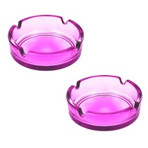 Set van 2 paarse transparante stevige glazen retro asbakken met stevige rand