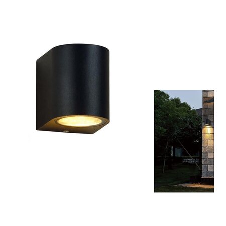 Hofftech Wandlamp LED GU-10 IP-65 - Enkele lichtbundel Dimbaar ‒ Rond 8.1 cm - Zwart.