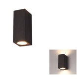 Höfftech Wandlamp LED GU-10 IP-65 - Twee lichtbundels ‒ Vierkant 15 cm - Zwart