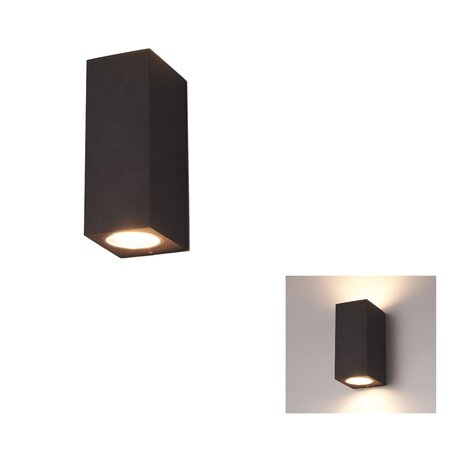 Höfftech Wandlamp LED GU-10 IP-65 - Twee lichtbundels ‒ Vierkant 15 cm - Zwart