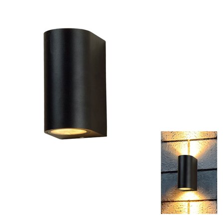 Höfftech Wandlamp LED GU-10 IP-65 - Twee lichtbundels ‒ Rond 15 cm - Zwart