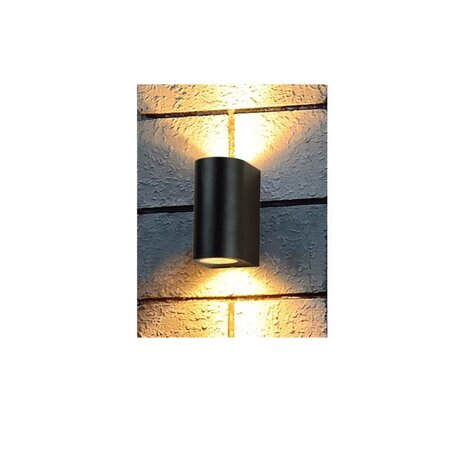 Höfftech Wandlamp LED GU-10 IP-65 - Twee lichtbundels ‒ Rond 15 cm - Zwart