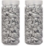 Giftdecor Decoratie stenen kiezels voor aquarium en vazen - 10-20 mm steentjes - Zilver - 1400 gram