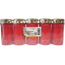 Bolsius grafkaarsen - 12 cm - set van 5 - rood - kunststof pot met metalen deksel
