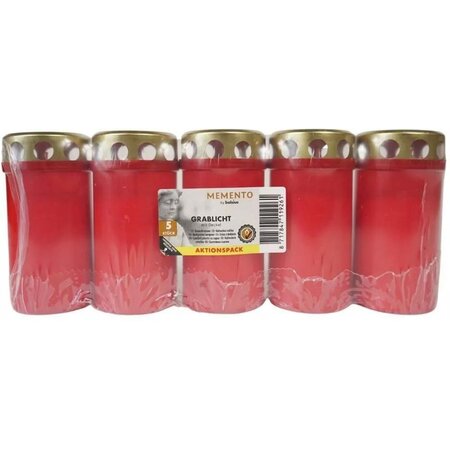 Bolsius Bolsius grafkaarsen - 12 cm - set van 5 - rood - kunststof pot met metalen deksel