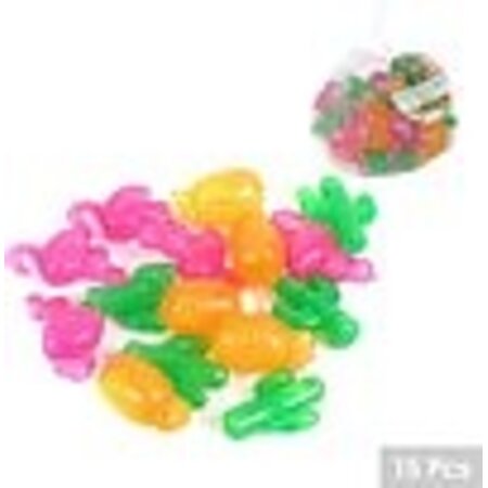 Merkloos IJsblokjes – 15 Stuks – Herbruikbaar - Tropisch Design – Cactus, Ananas en Flamingo – Decoratieve Koelstenen – IJsklontjes - Voor Cocktails, Frisdrank en Drankjes