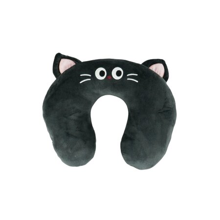 OEKO TEX Reiskussen - Nekkussen voor kinderen en volwassenen - Kat - Zwart - 33 cm