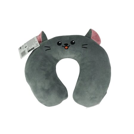 OEKO TEX Reiskussen - Nekkussen voor kinderen en volwassenen - Muis - Grijs - 33 cm