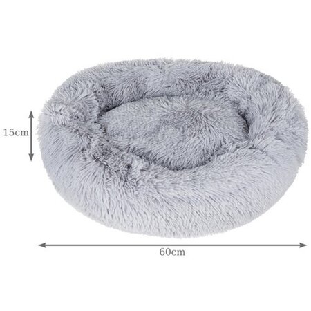 Purlov Donut hondenman - Kattenmand - Huisdieren kussen - Dikke warme ondergrond - Ø 60 cm - Grijs