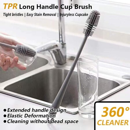 Merkloos XL Flessenborstel - Afwasborstel - Waterflessenreiniger - 31,5 cm - Grijs - 3 stuks