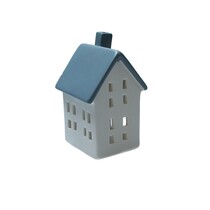 Waxine houder - Decoratie huisje - Waxinelichtje - Wit, grijs - 13 cm