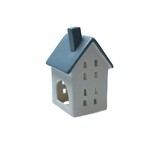 Cosy Home Waxine houder - Decoratie huisje - Waxinelichtje - Wit, grijs - 13 cm