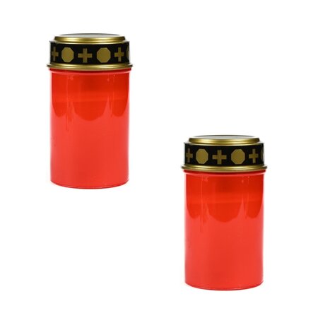 Merkloos Led kaars - Grafkaars - Herdenkingskaars - Batterij - Rood - Set van 2