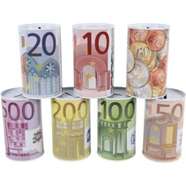 Spaarblikken - Spaarpot eurobiljet - Spaarblik Euro munten - 13 cm - 7 stuks