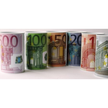 Merkloos Spaarpot van Blik – Geldblik – Eurobiljetten – Set van 6 stuks