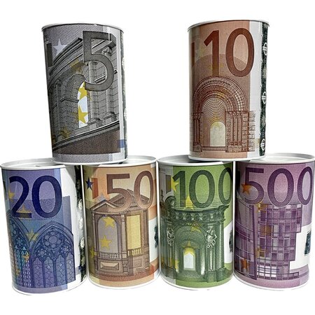 Merkloos Spaarpot van Blik – Geldblik – Eurobiljetten – Set van 6 stuks