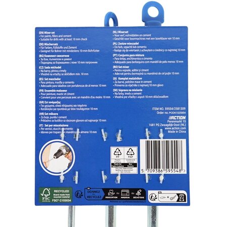 Merkloos Mixer - Geschikt voor Verf - Beton - Gips - Vulmiddel  - 3 Stuks