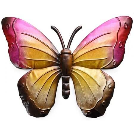Merkloos Tuin decoratie muur vlinders - Muur decoratie metaal - 30 x 23 cm - Set van 4 stuks