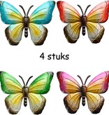 Merkloos Tuin decoratie muur vlinders - Muur decoratie metaal - 30 x 23 cm - Set van 4 stuks