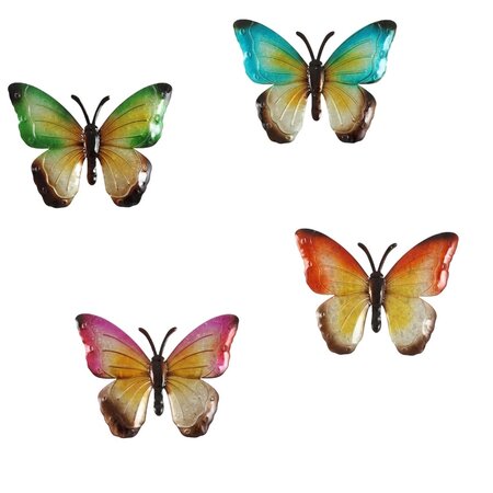Merkloos Tuin decoratie muur vlinders - Muur decoratie metaal - 30 x 23 cm - Set van 4 stuks