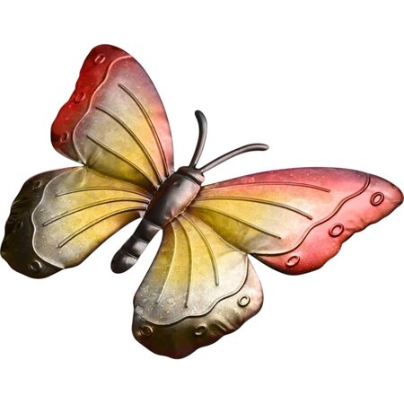 Merkloos Tuin decoratie muur vlinders - Muur decoratie metaal - 30 x 40 cm - Set van 4 stuks